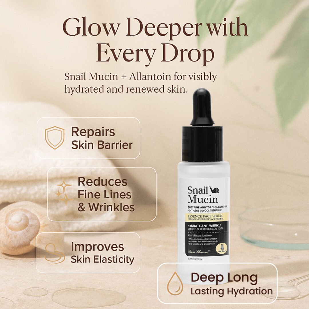 Paris Glamour Snail Mucin Face Serum for Glowing & Youthful Skin | Hydrating, Brightening, Anti-Aging Serum - 30ml - Image 3